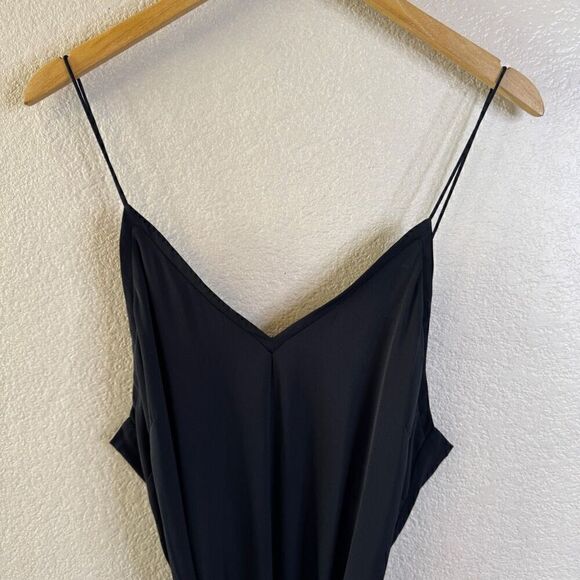 AYR Black Niche Silk Maxi Dress with Belt Size Medium Spaghetti Strap V-Neck - Picture 4 of 15